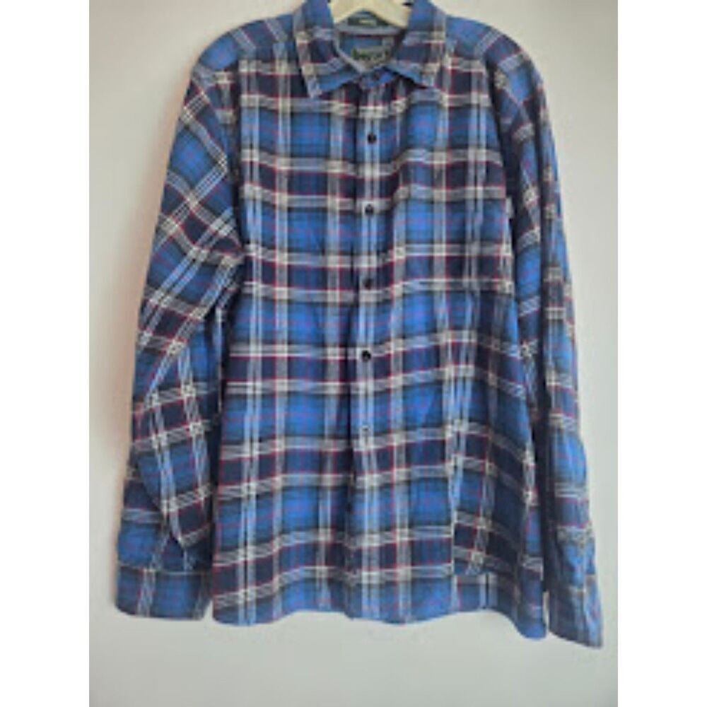 Woolrich Men Blue Red White Plaid "Trout Run" Cotton Flannel Button Up Shirt XL
